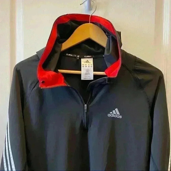 Adidas  Windbreaker Running Jacket Gym Active Hood 1/4 Zip Black White Small - Picture 12 of 16